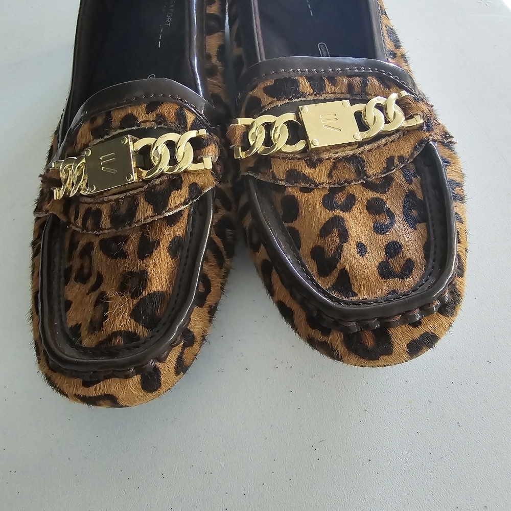 Rockport Loafers Women's Sz 7.5 Walkability Adiprene By Adidas Animal Print Gold